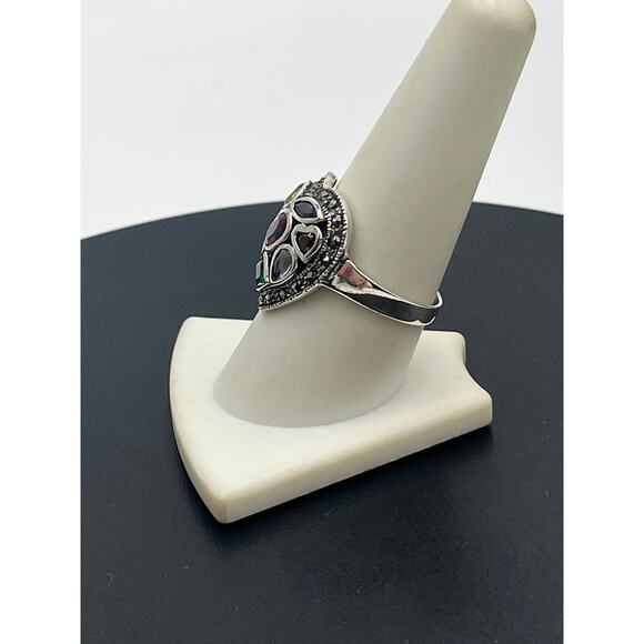 Sterling Silver Marcasite Multi-Gemstone Multi-Shaped Heart Noppakao Ring Sz 9.5 - Picture 2 of 9